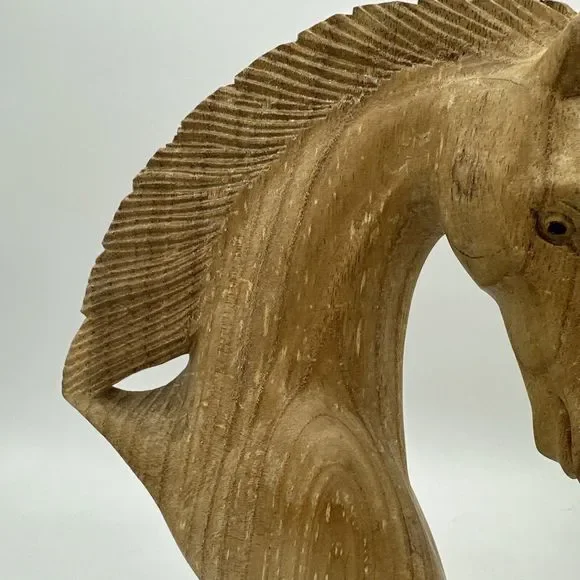Hand Carved Wood Horse Head Statue Figure 12” Wooden Vintage - Picture 3 of 16